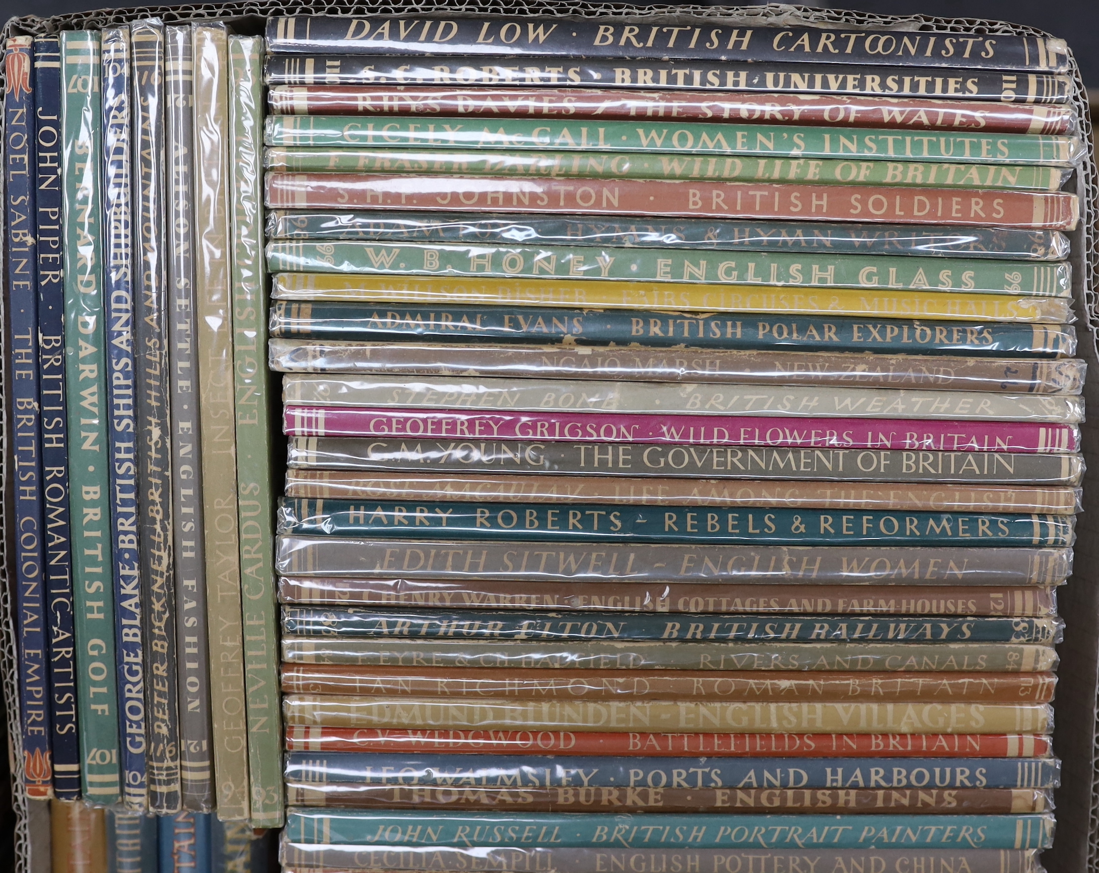 Britain in Pictures. One hundred and eighteen volumes in this series, including, Orwell, George. The English People. 1947; Haskell, Arnold. Australia. 1941; Marsh, Ngaio and Burden, R. M. New Zealand, 1942; Greene, Graha